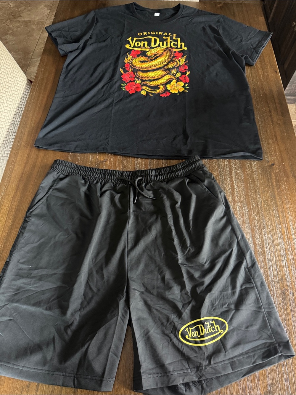 Von Dutch black graphic t-shirt and matching shorts set